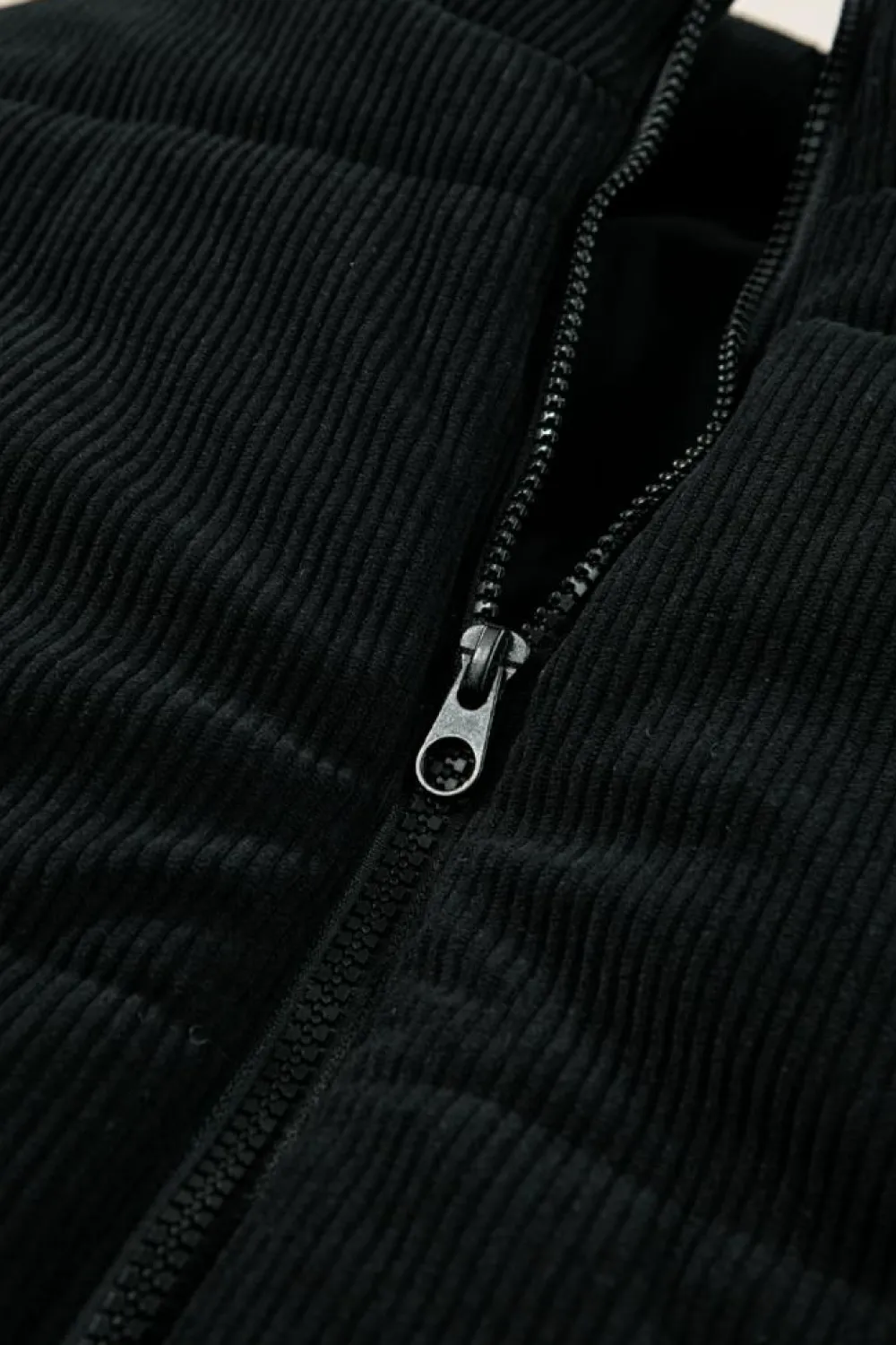 Best Dear-Lover Corduroy Stand Neck Zipped Puffer Vest Black