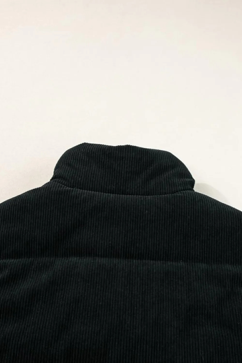 Best Dear-Lover Corduroy Stand Neck Zipped Puffer Vest Black
