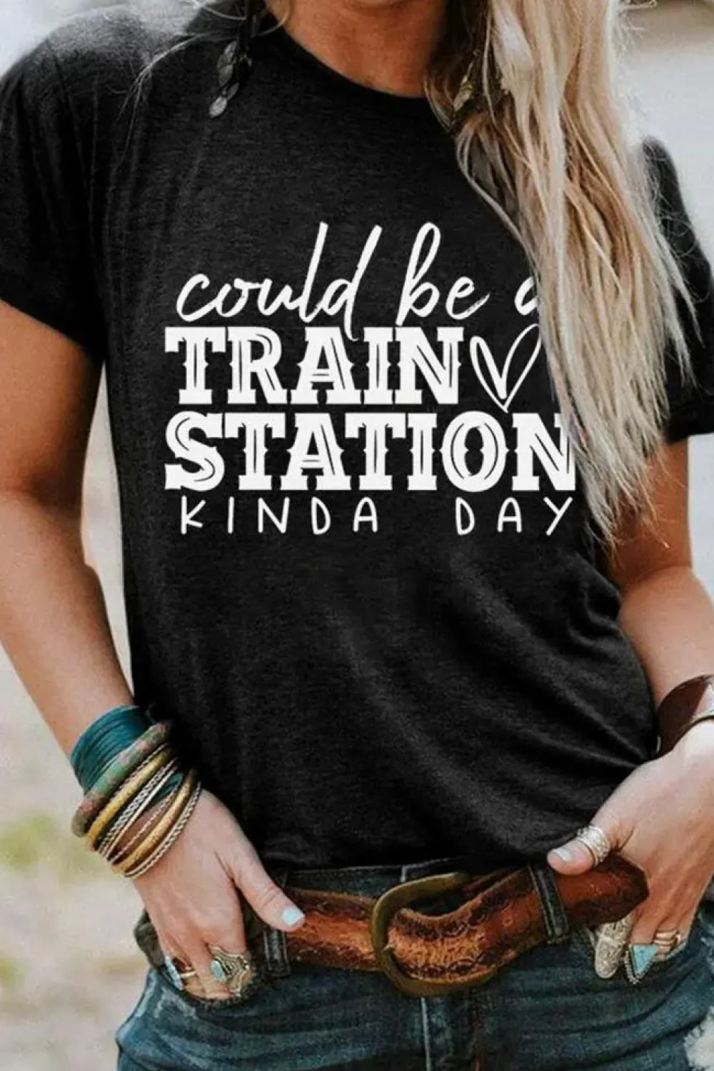 Discount Dear-Lover Could be a TRAIN STATION KINDA DAY Graphic Tee Black