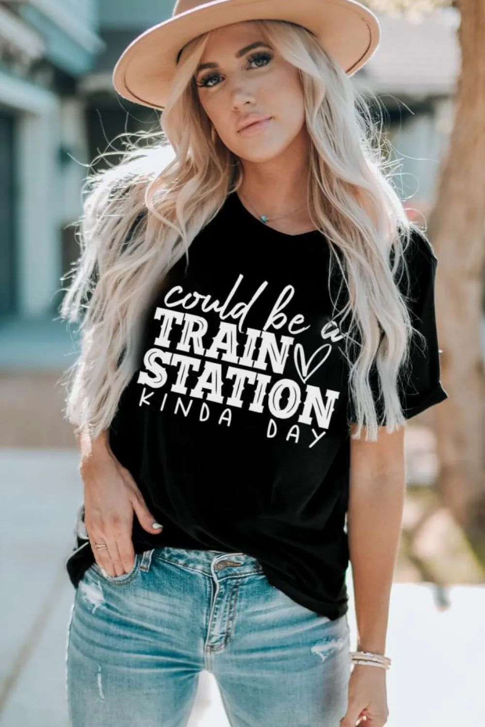 Discount Dear-Lover Could be a TRAIN STATION KINDA DAY Graphic Tee Black