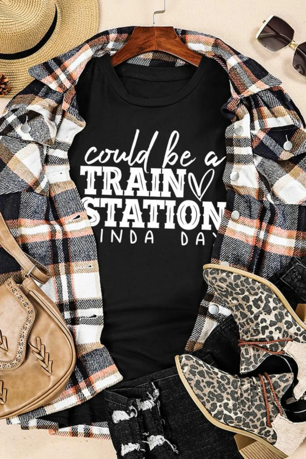 Discount Dear-Lover Could be a TRAIN STATION KINDA DAY Graphic Tee Black