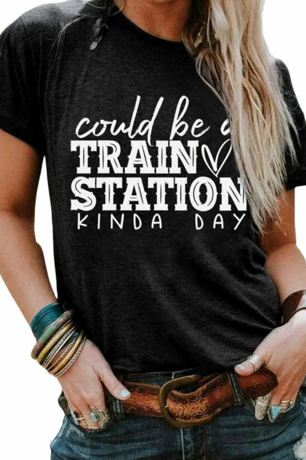 Discount Dear-Lover Could be a TRAIN STATION KINDA DAY Graphic Tee Black