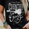 Clearance Dear-Lover Country Music Crazy Print Crew Neck T Shirt Black
