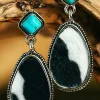 Sale Dear-Lover Cow Print Turquoise Drop Earrings Black
