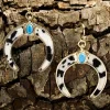 New Dear-Lover Cow Print Turquoise Inlay Crescent Shaped Dangle Earrings Black