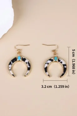 New Dear-Lover Cow Print Turquoise Inlay Crescent Shaped Dangle Earrings Black