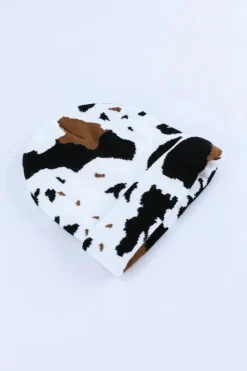 Online Dear-Lover Cow Spots Printed Warm Beanie Hat Black