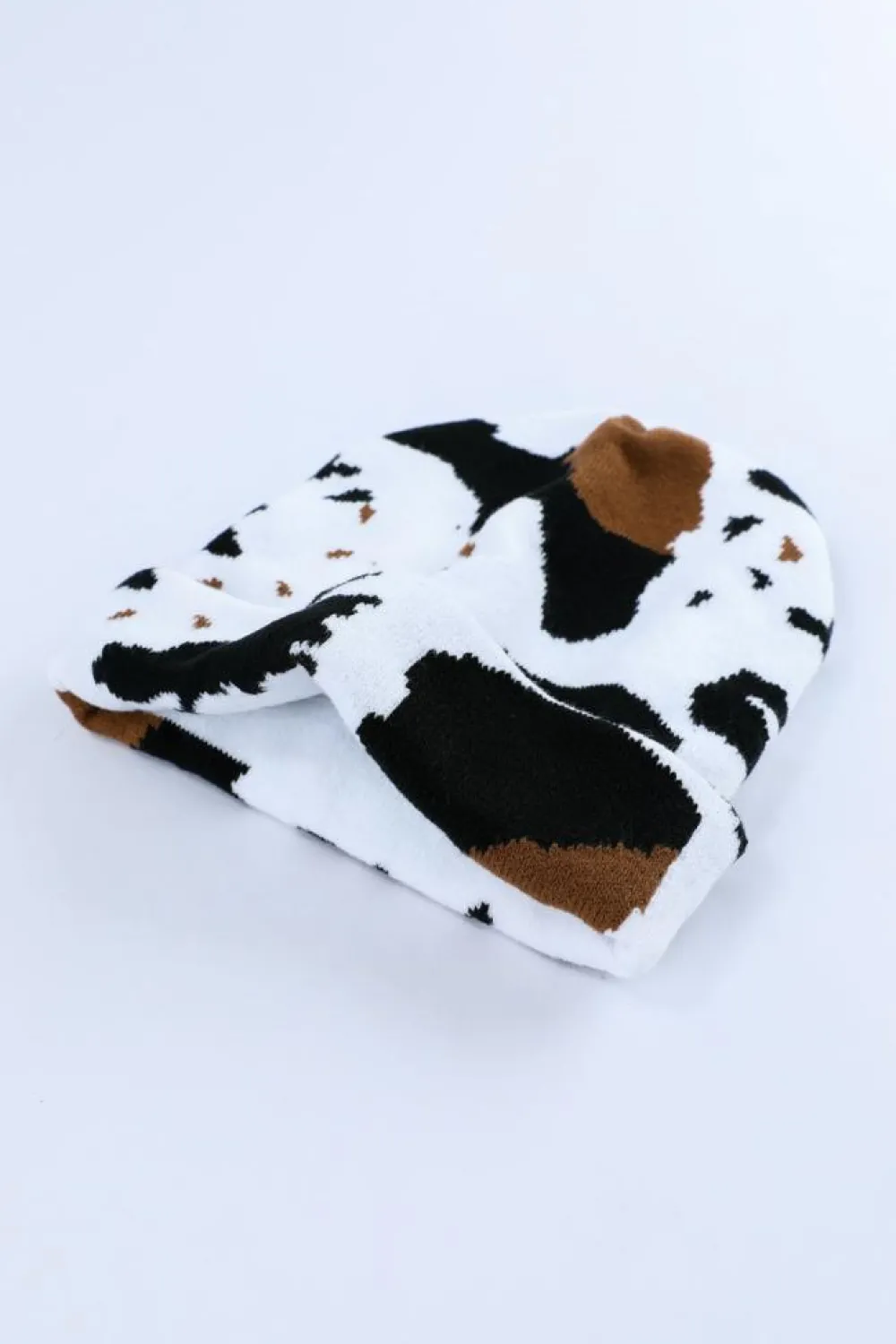 Online Dear-Lover Cow Spots Printed Warm Beanie Hat Black