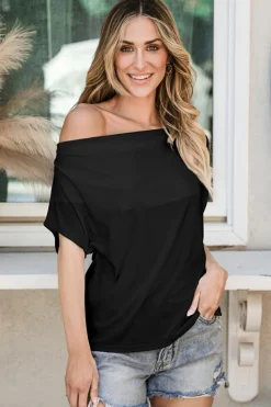 Fashion Dear-Lover Cowl Neck Bat Sleeve T Shirt Black