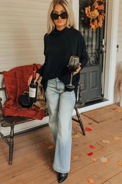Clearance Dear-Lover Cowl Neck Shift Tunic Top Black