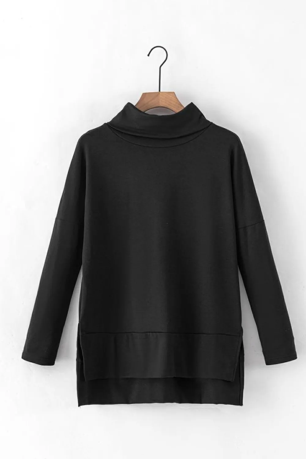 Clearance Dear-Lover Cowl Neck Shift Tunic Top Black