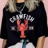 Fashion Dear-Lover CRAWFISH BOIL CREW Distressed Letter Graphic T Shirt Black