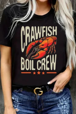Clearance Dear-Lover CRAWFISH BOIL CREW Graphic Casual T Shirt Black