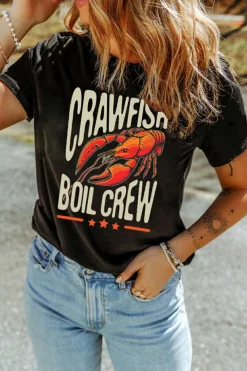 Clearance Dear-Lover CRAWFISH BOIL CREW Graphic Casual T Shirt Black