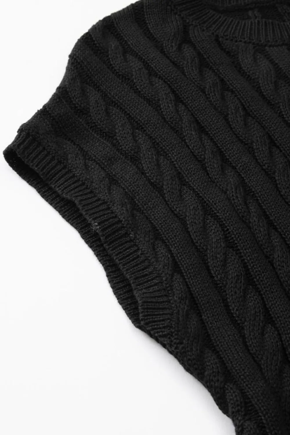 New Dear-Lover Crew Neck Cable Knit Short Sleeve Sweater Black