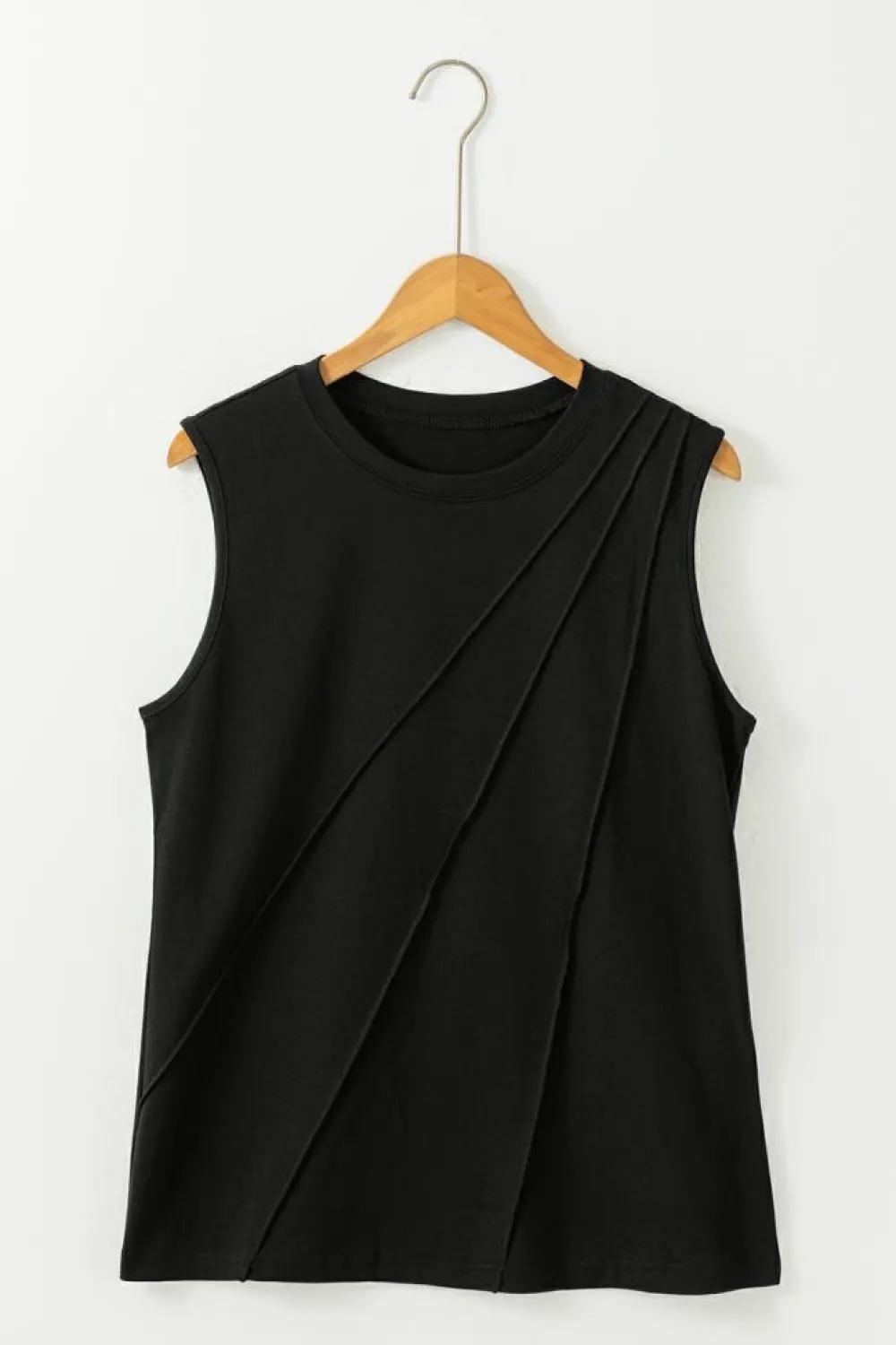 Online Dear-Lover Crew Neck Pleated Tank Top Black
