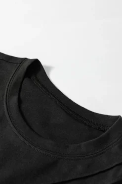 Online Dear-Lover Crew Neck Pleated Tank Top Black
