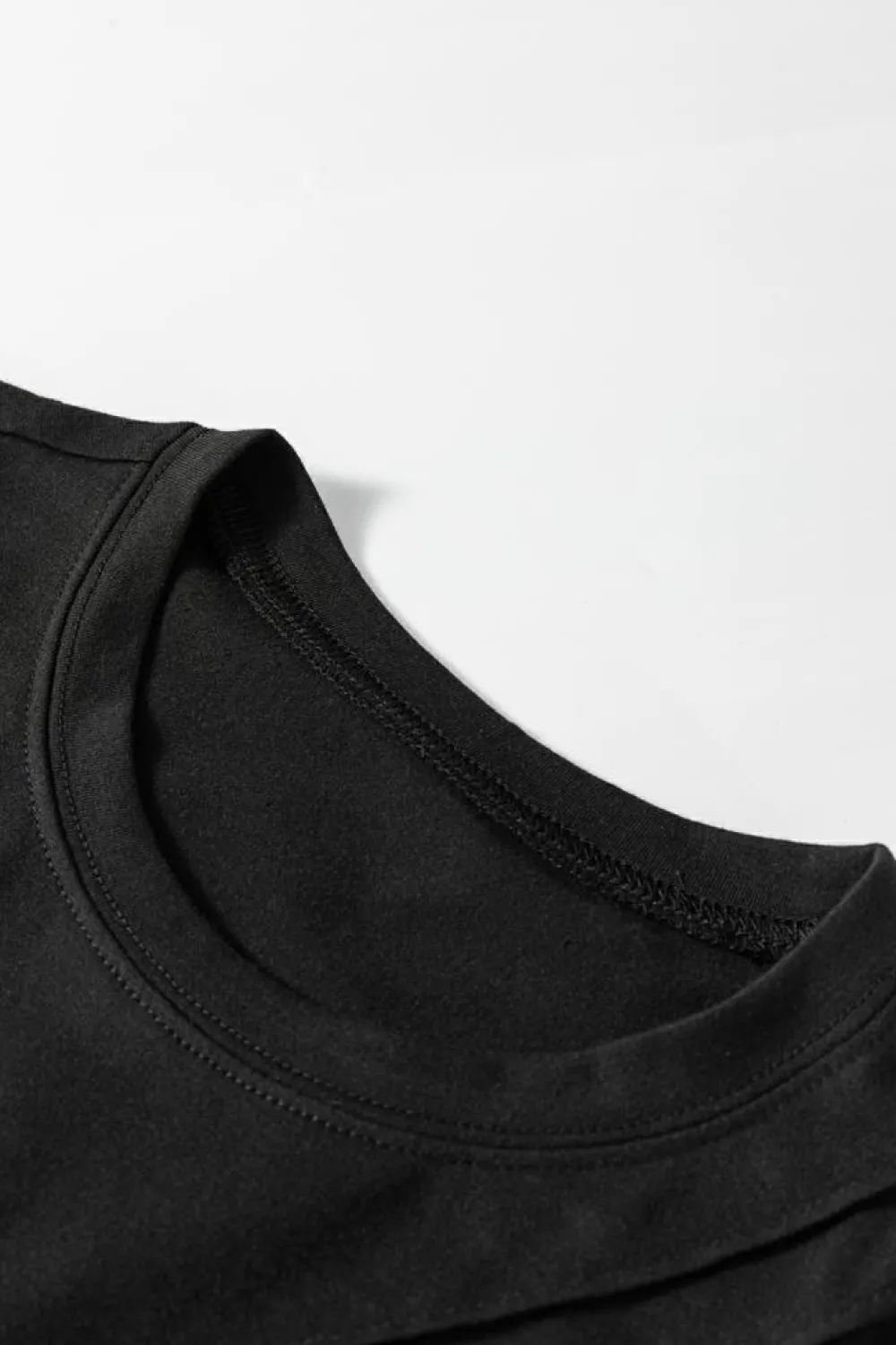 Online Dear-Lover Crew Neck Pleated Tank Top Black