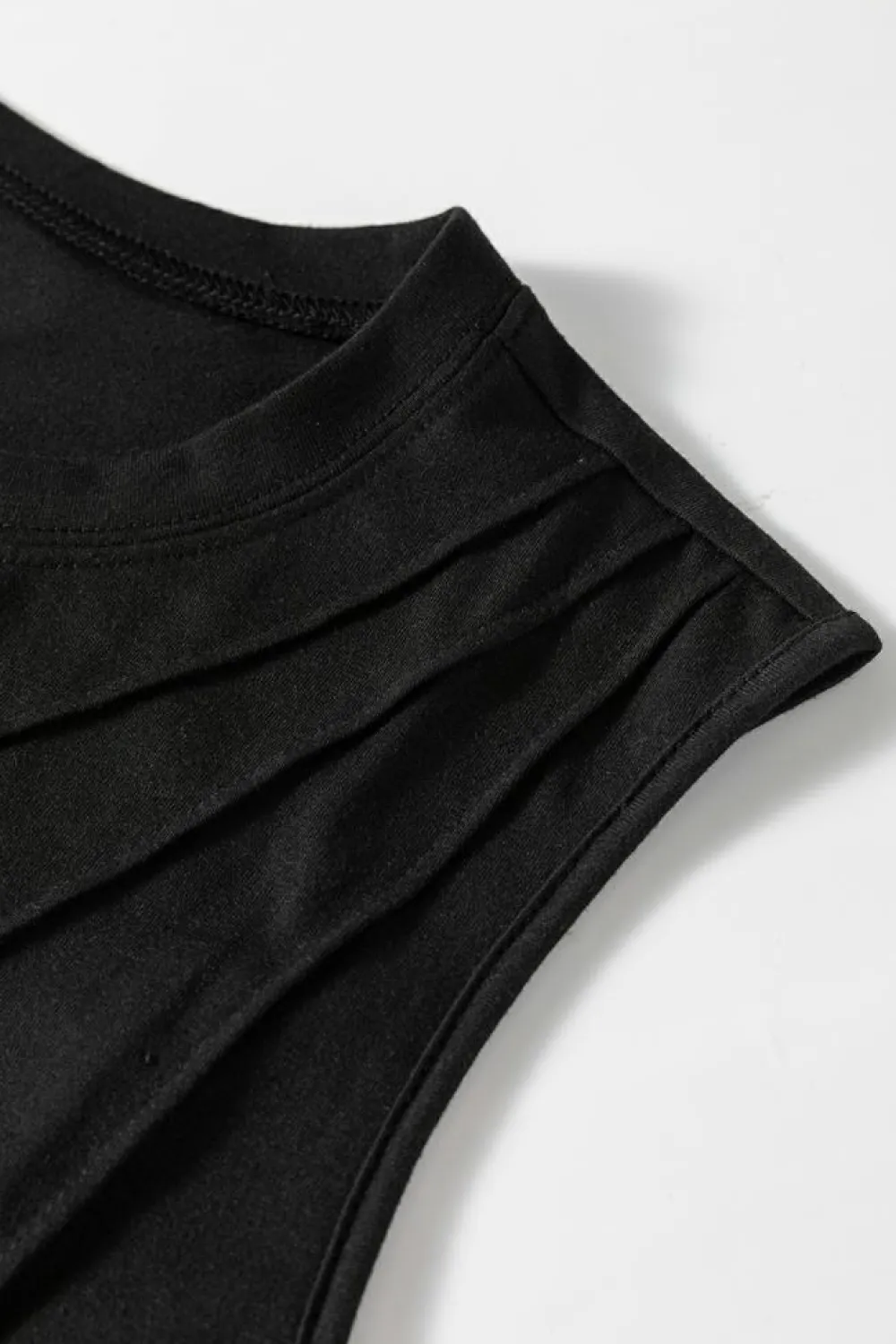 Online Dear-Lover Crew Neck Pleated Tank Top Black