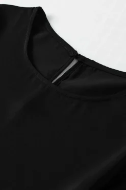 Sale Dear-Lover Crew Neck Ruffle Bubble Sleeve Top Black