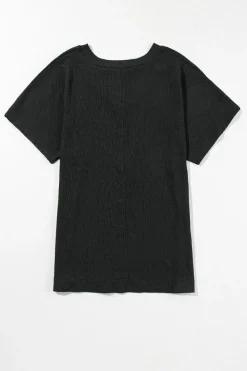 Hot Dear-Lover Crinkled V Neck Wide Sleeve T-shirt Black