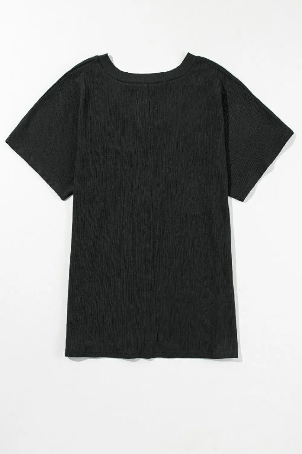 Hot Dear-Lover Crinkled V Neck Wide Sleeve T-shirt Black