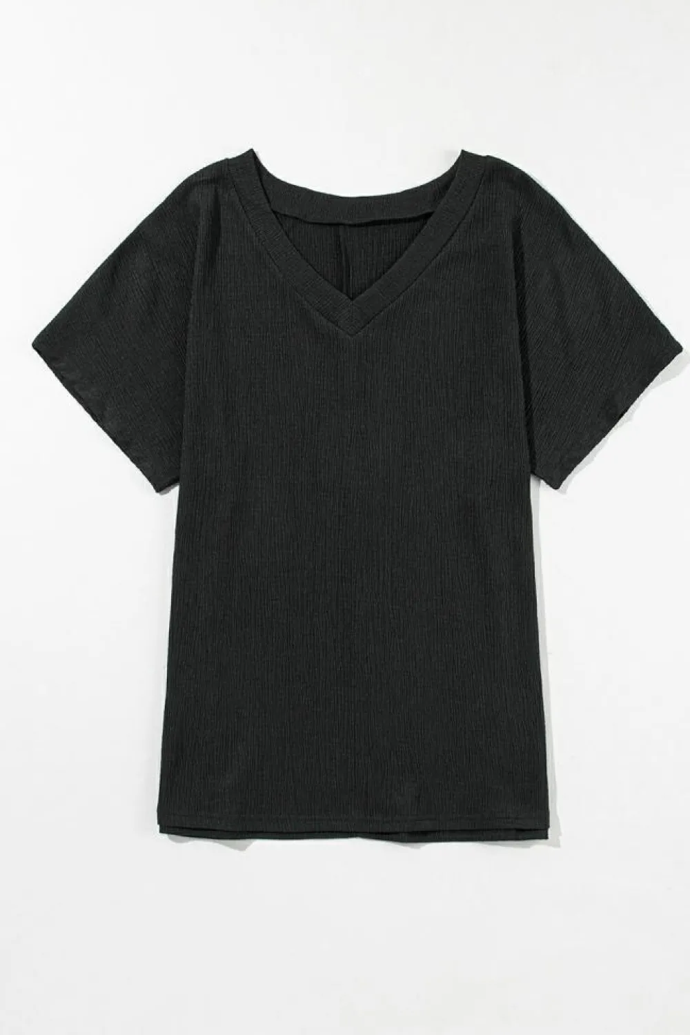 Hot Dear-Lover Crinkled V Neck Wide Sleeve T-shirt Black