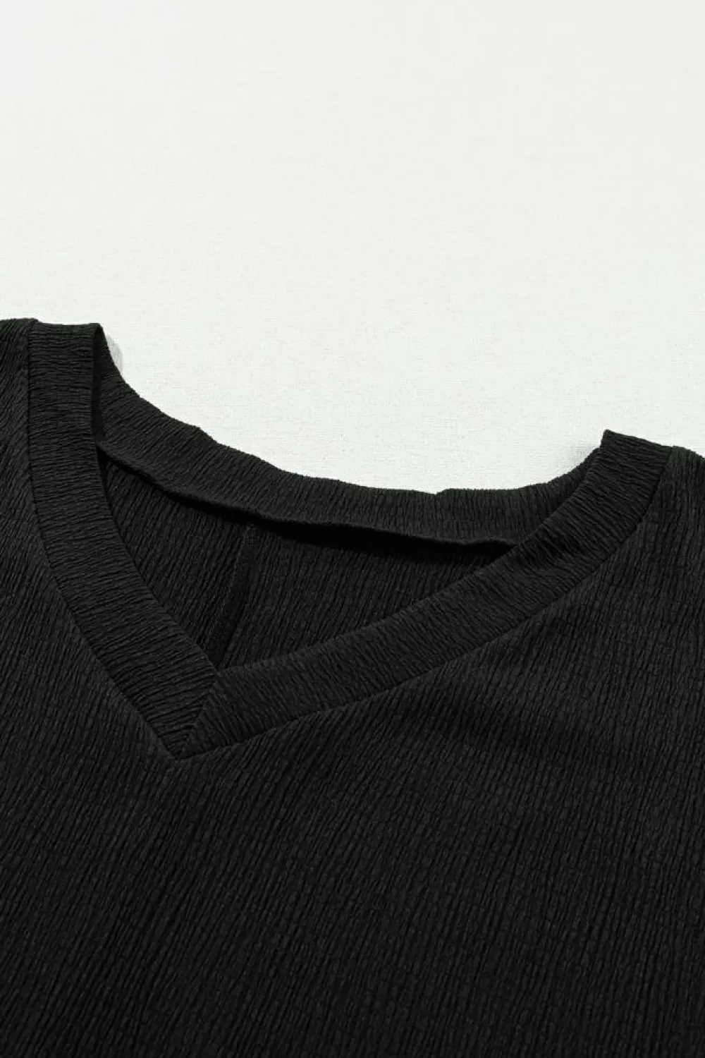 Hot Dear-Lover Crinkled V Neck Wide Sleeve T-shirt Black