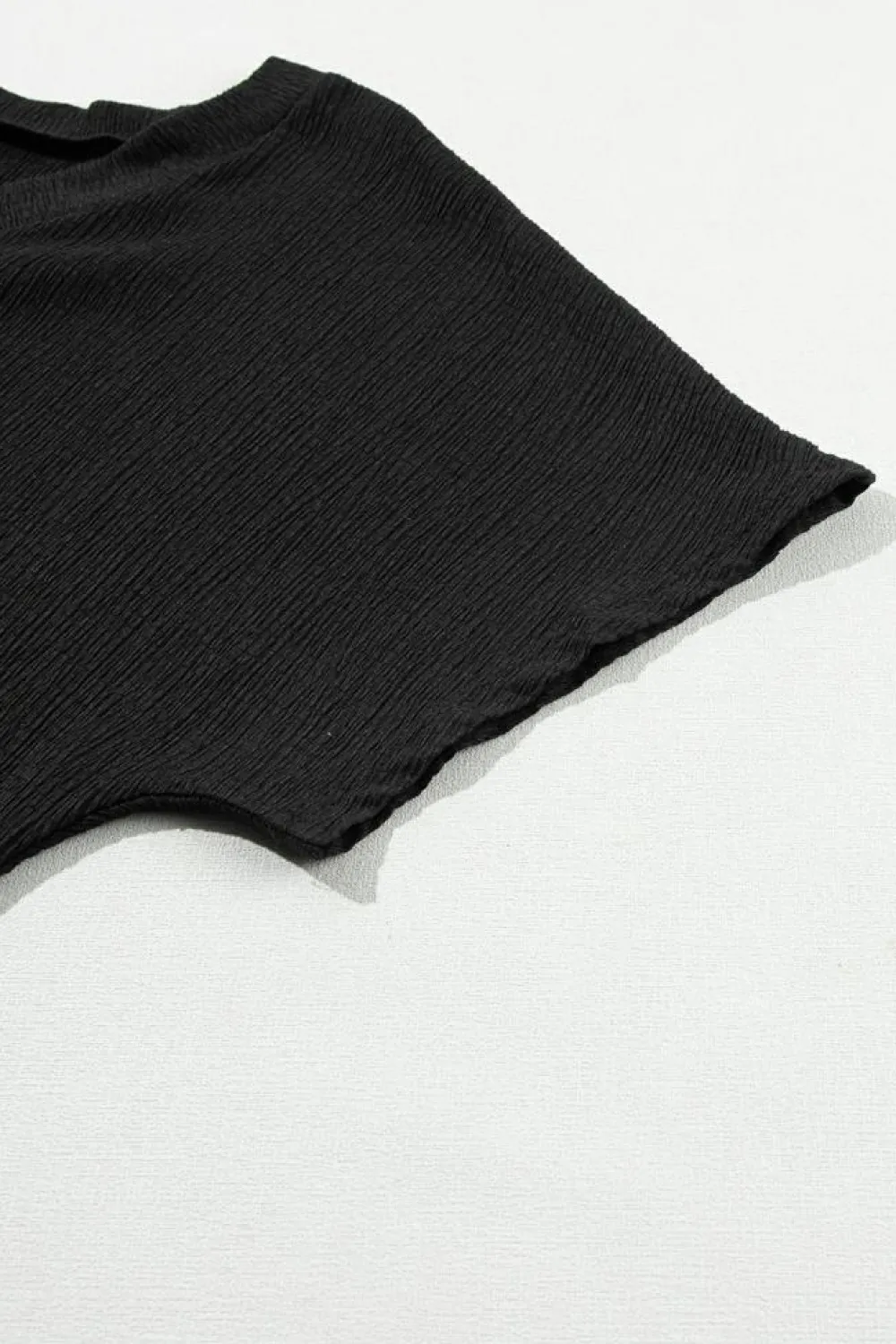 Hot Dear-Lover Crinkled V Neck Wide Sleeve T-shirt Black