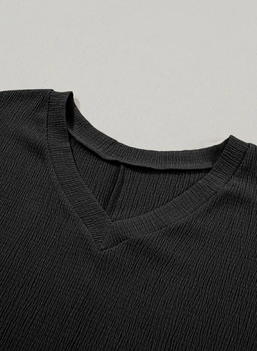 Hot Dear-Lover Crinkled V Neck Wide Sleeve T-shirt Black