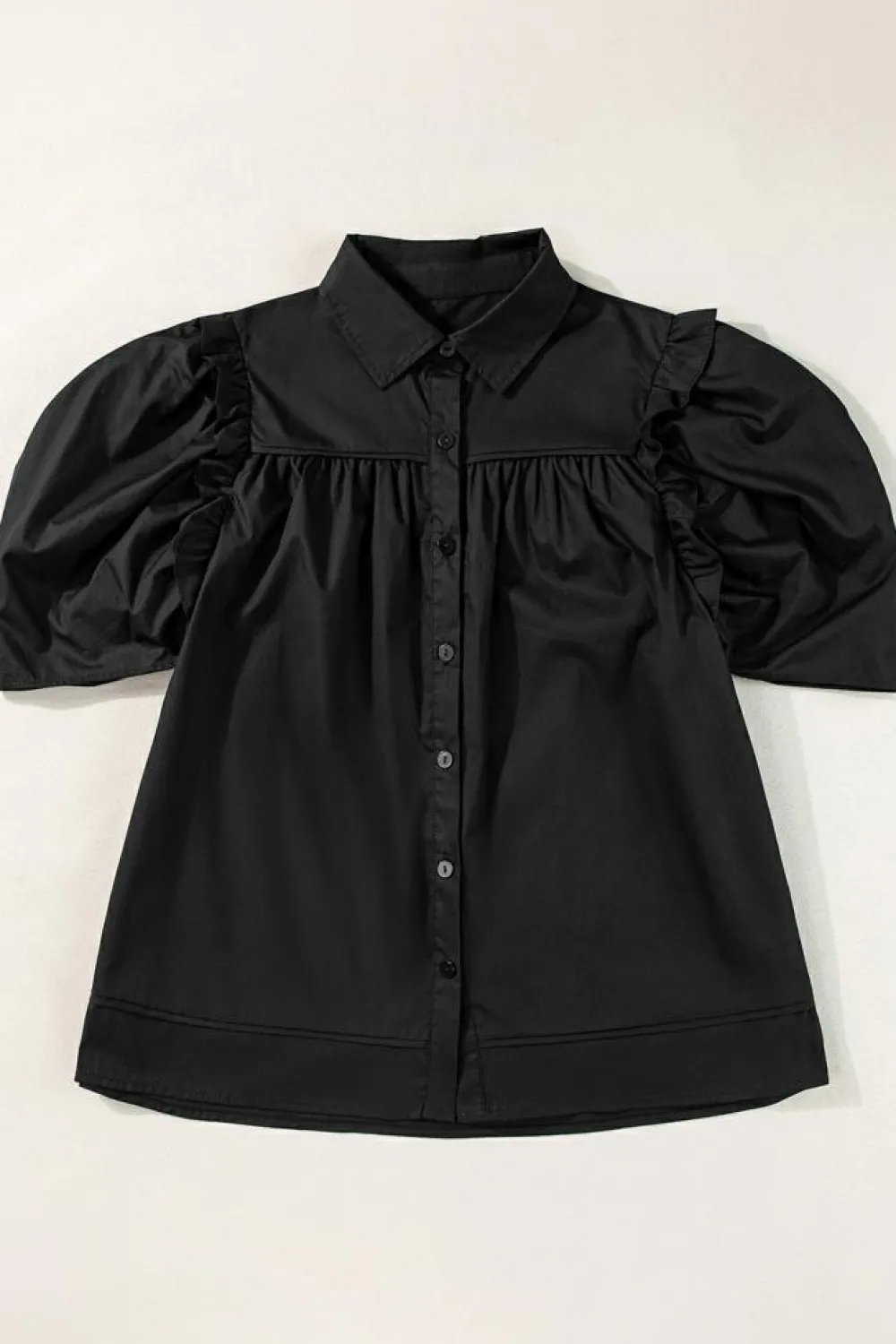Fashion Dear-Lover Crisp Puff Sleeve Loose Shirt Black