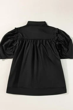 Fashion Dear-Lover Crisp Puff Sleeve Loose Shirt Black