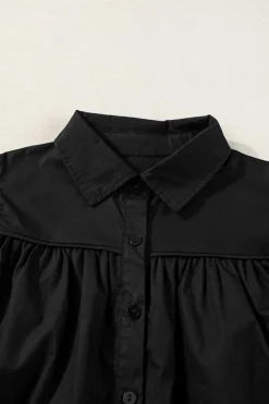 Fashion Dear-Lover Crisp Puff Sleeve Loose Shirt Black