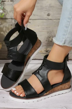 New Dear-Lover Crisscross Detail Hollowed Leather Gladiator Sandals Black