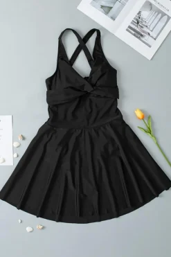 Sale Dear-Lover Crisscross Straps Tie Back Flared One Piece Swimsuit Black