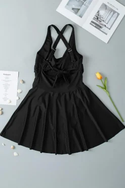Sale Dear-Lover Crisscross Straps Tie Back Flared One Piece Swimsuit Black