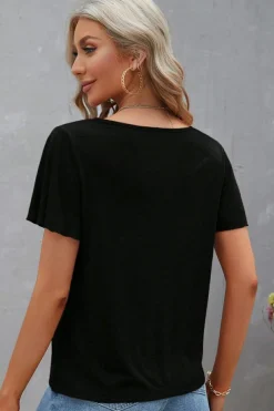 Discount Dear-Lover Crisscross V Neck Butterfly Sleeve T Shirt Black