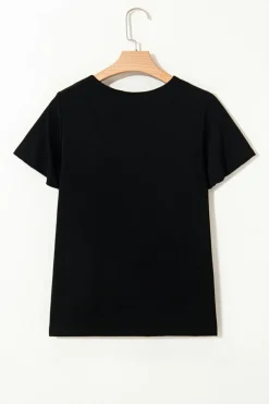 Discount Dear-Lover Crisscross V Neck Butterfly Sleeve T Shirt Black