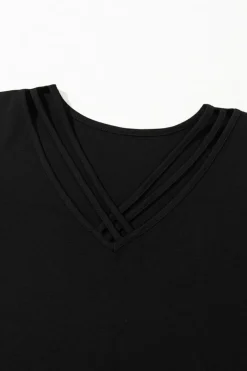 Discount Dear-Lover Crisscross V Neck Butterfly Sleeve T Shirt Black