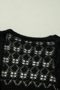 Discount Dear-Lover Crochet Hollow Out Open Front Cardigan Black