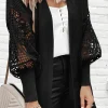 Hot Dear-Lover Crochet Lace Sleeve Ribbed Knit Cardigan Black