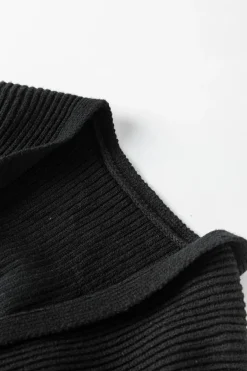 Hot Dear-Lover Crochet Lace Sleeve Ribbed Knit Cardigan Black