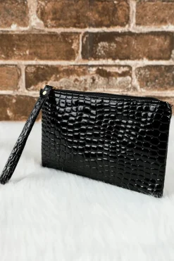 New Dear-Lover Crocodile Pattern Zipper Wristlet Wallet Black