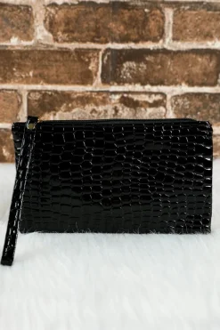New Dear-Lover Crocodile Pattern Zipper Wristlet Wallet Black