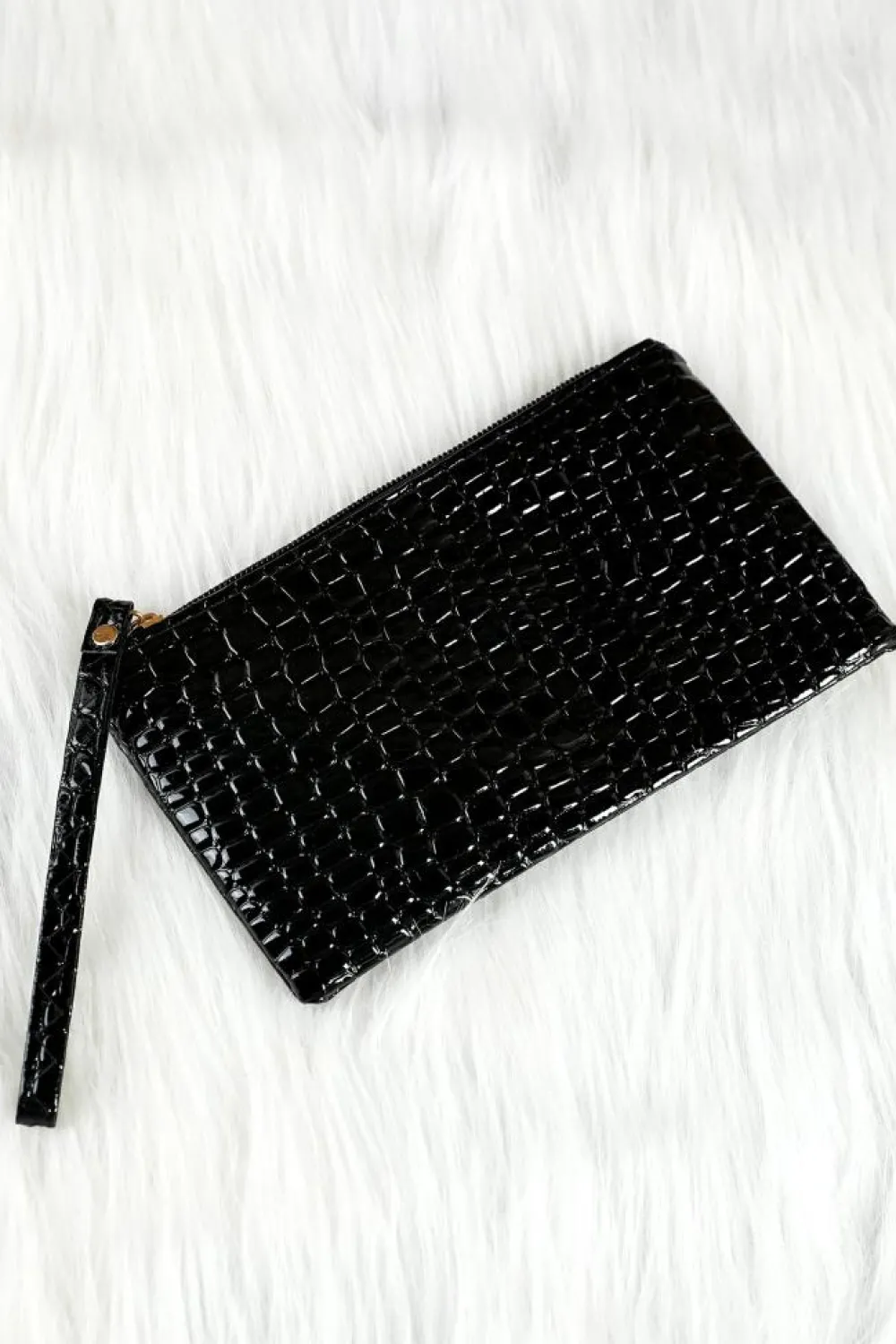 New Dear-Lover Crocodile Pattern Zipper Wristlet Wallet Black