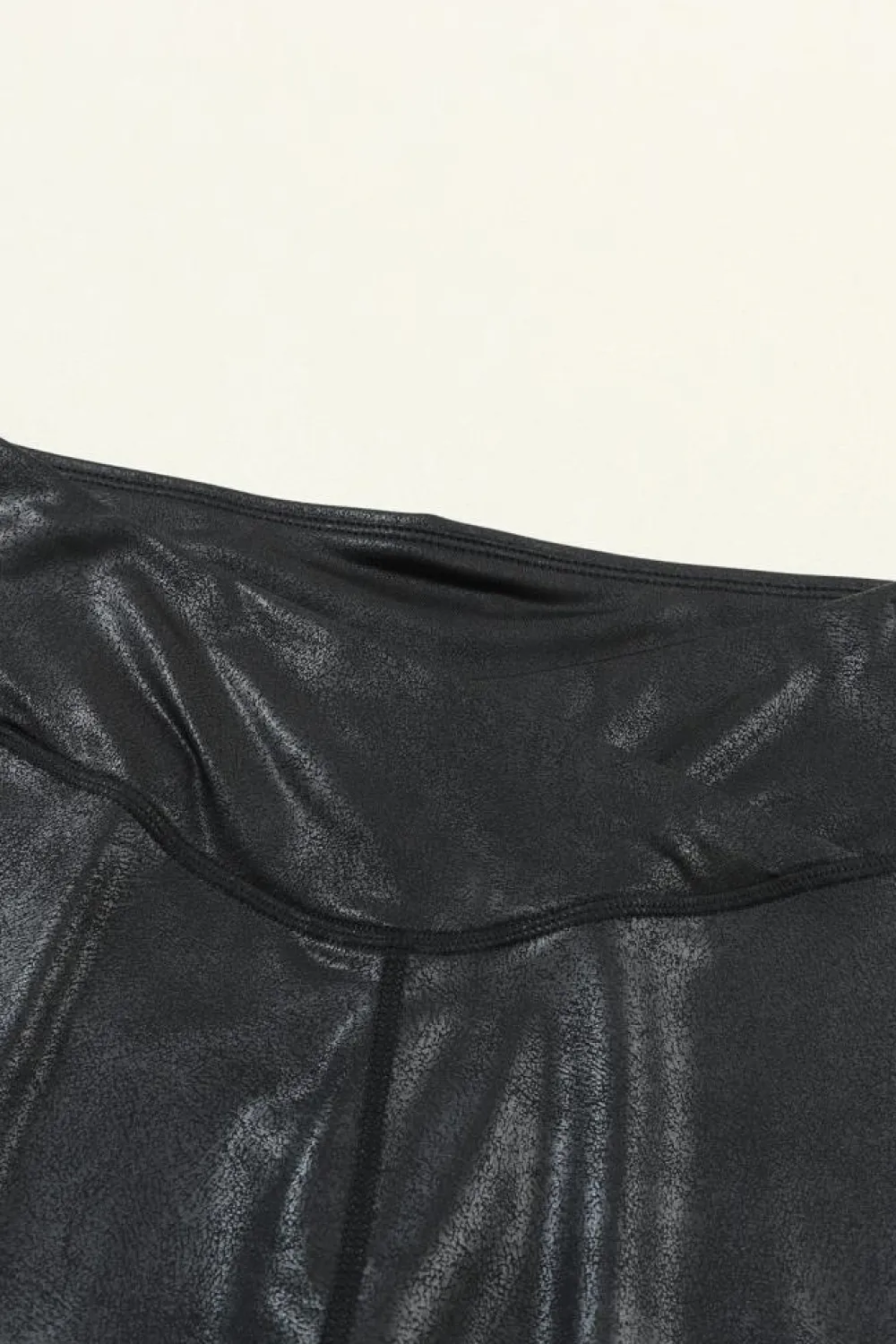 Clearance Dear-Lover Crossed Dip Waist Sleek Leather Leggings Black
