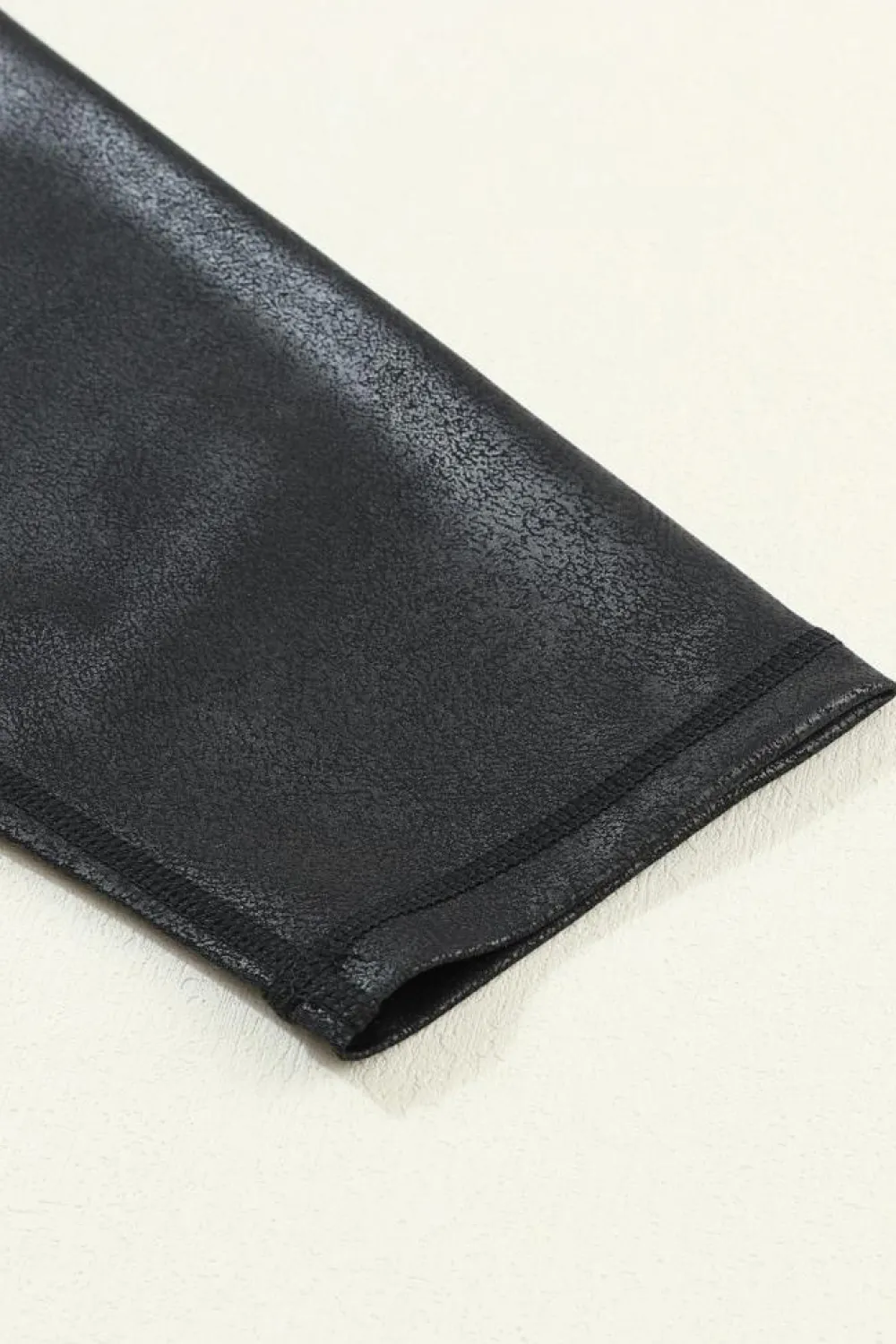 Clearance Dear-Lover Crossed Dip Waist Sleek Leather Leggings Black