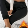 Discount Dear-Lover Crossed Waist Seamed Leg Thermal Leggings Black
