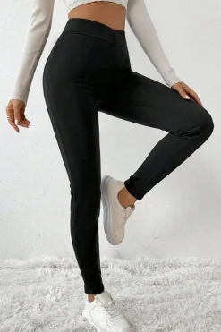 Discount Dear-Lover Crossed Waist Seamed Leg Thermal Leggings Black