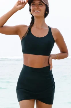 Fashion Dear-Lover Crossover Bikini Tank and Skort Swimwear Black